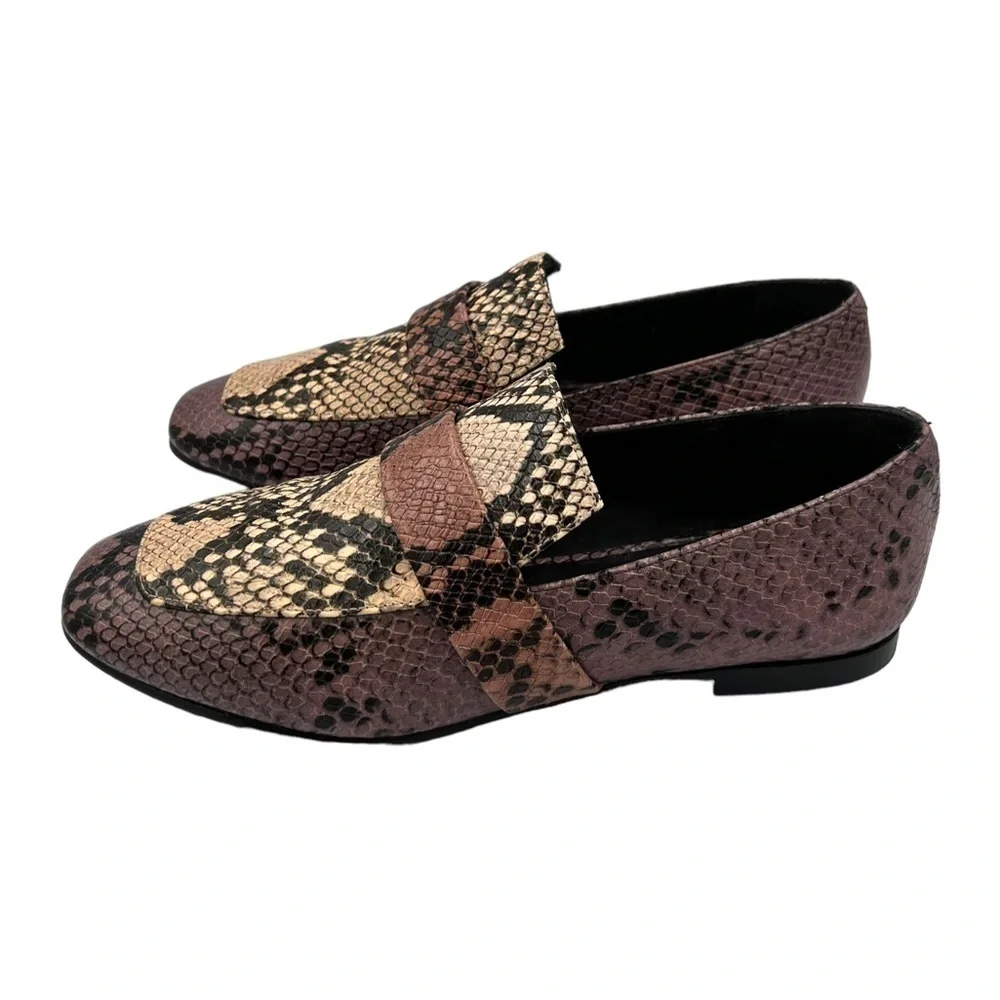 Freda Salvador Pink Snake-Print Leather Loafers